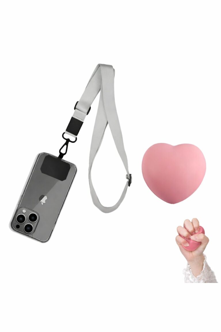 מארז לב, מארז חיבור מהלב כולל: רצועת נשיאה ארוכה לטלפון וכדור PU לחיץ בצורת לב להפגת מתח. מתנה ליום המשפחה