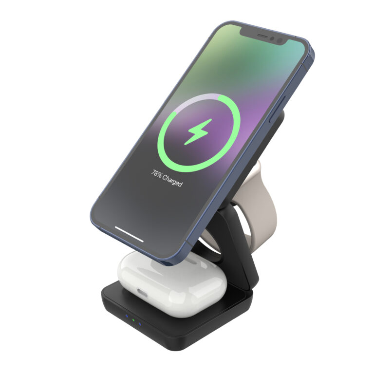 מעמד אלחוטי מגנטי מתקפל לנסיעות, 15W כולל: טלפון, אוזניות, שעון iWatch מתאים לכל הטלפונים שנטענים אלחוטית.