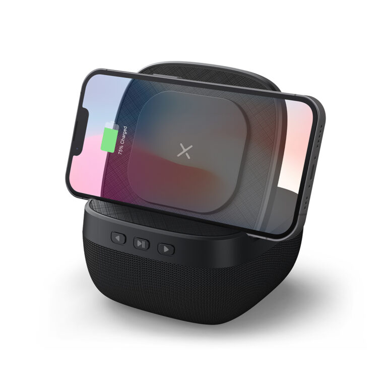 רמקול ומטען אלחוטי, רמקול עם מעמד למטען אלחוטי כולל תאורה,  מתאים למשרד או לבית. מתנה נפלאה לפסח למנהלים ולעובדים.