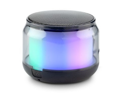 רמקול Bluetooth קומפקטי עיצוב מודרני עם תאורת RGB מתחלפת ליצירת אווירה מיוחדת.