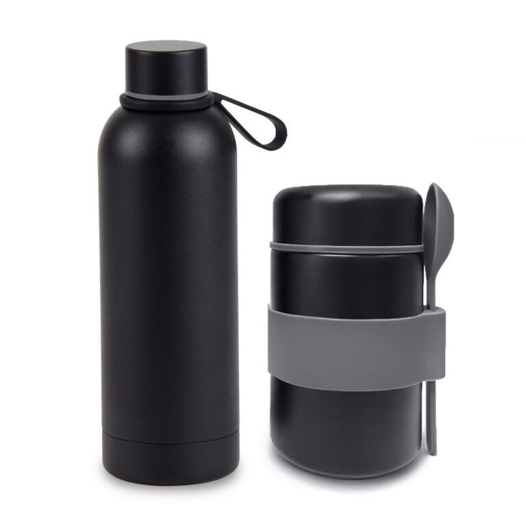 סט תרמוס מזון ובקבוק שתייה, סט מתנה של תרמוס מזון ובקבוק שתיה עם דופן כפולה מנירוסטה 304 נקיה, שומר חום/ קור, תרמוס מזון 500 מ"ל, תרמוס שתייה 500 מ"ל.