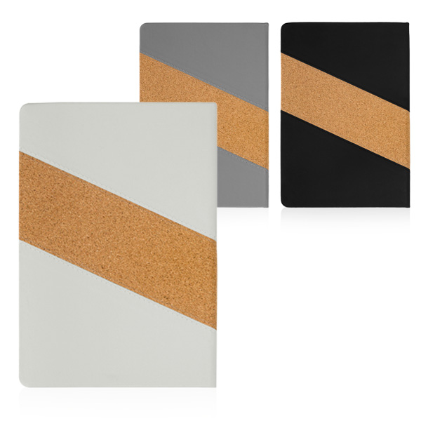 מחברת דמוי עור A5 כריכה קשיחה משולבת שעם אלכסוני עם 80 דפי שורה. ניתן למתג את המחברת. מתנה קלאסית למנהלים.