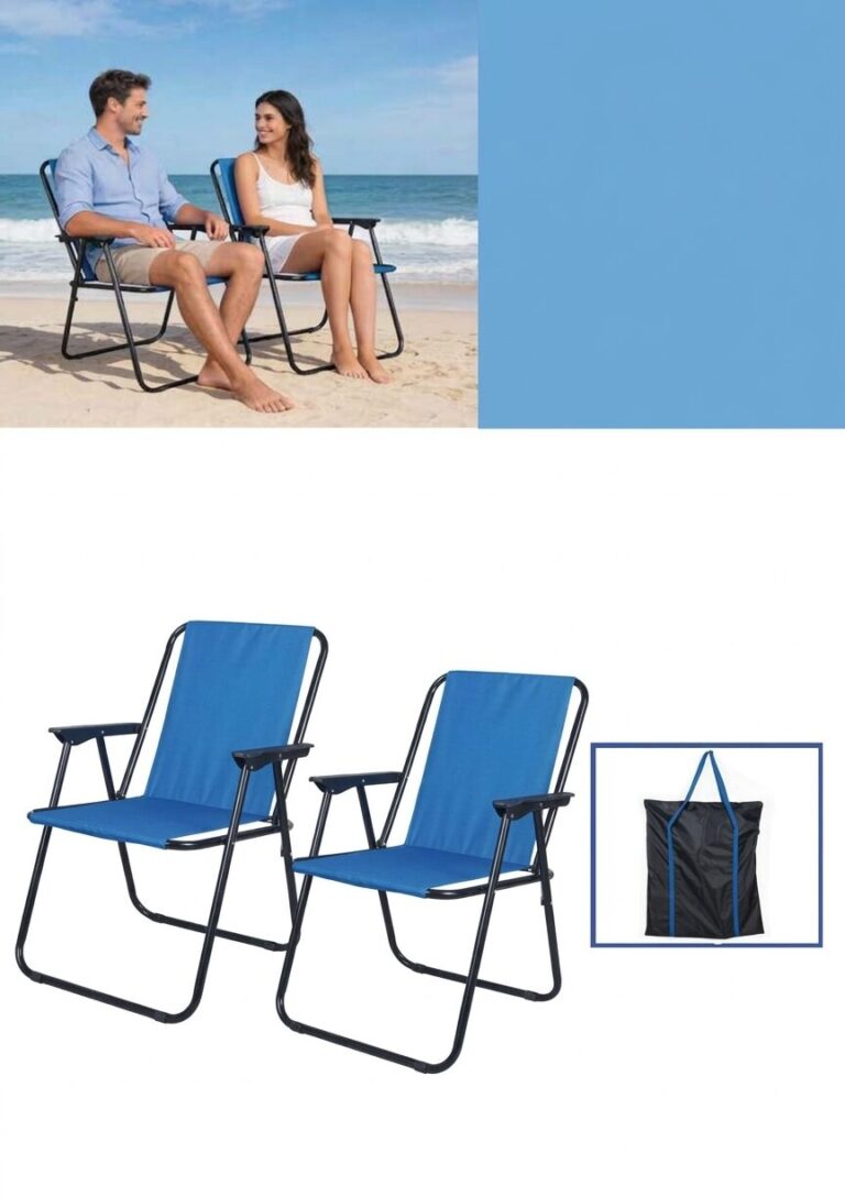 זוג כיסאות פיקניק וחוף עם תיק נשיאה, סט כיסאות מתקפל ונוח במיוחד לנשיאה, אידאלי לים, לפיקניק ולטיולים וכמובן לגינה בבית. קיים ב- 3 צבעים: אדום, כחול וירוק
