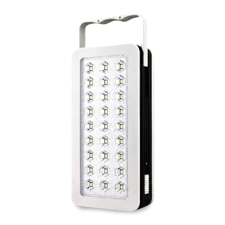תאורת חירום  LED גוף פלסטיק. תאורת LED חזקה ועוצמתית. סוללה נטענת , 1,800mAh, 3.7V חיבור לחשמל, הגנה מפני טעינת יתר.